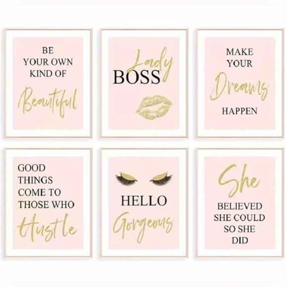 Pink Inspirational Wall Art - Set Of 6 8 x 10 inch Prints - Picture 1 of 2
